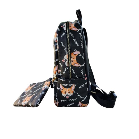 Betsey Johnson Corgi Dog Print Faux Leather Large Backpack Pouch Set - Picture 9 of 10